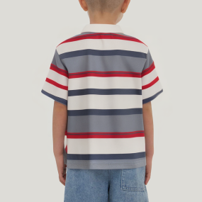 Striped lapel cotton short-sleeved boys' T-shirt