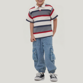 Striped lapel cotton short-sleeved boys' T-shirt