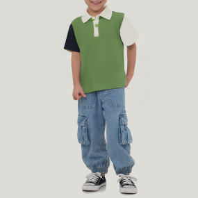 Contrast color patchwork boys' short-sleeved T-shirt