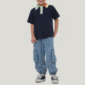 Lapel stretch boys' sports short-sleeved T-shirt