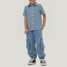 Summer lapel single-breasted boys' short-sleeved T-shirt