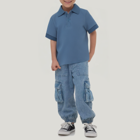 Soft cotton lapel short-sleeved boy's T-shirt