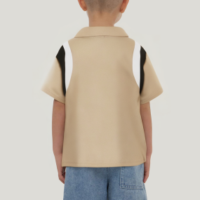 Khaki cotton lapel boys' short-sleeved T-shirt