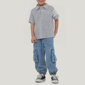 Gray cotton loose boys short-sleeved T-shirt