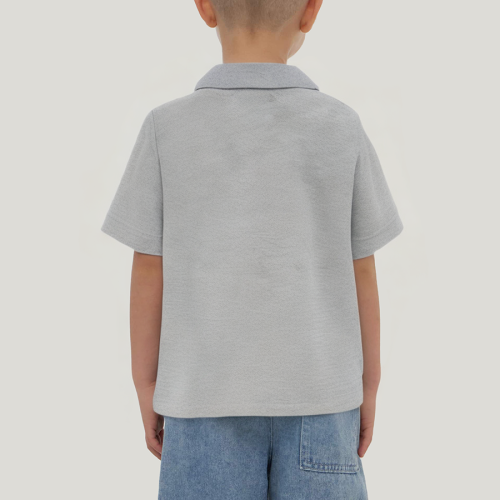 Gray lapel loose boys short-sleeved T-shirt