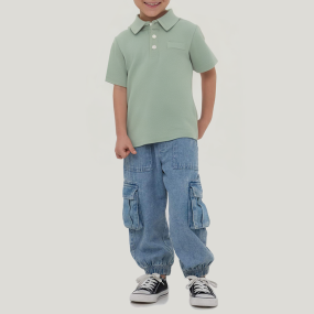 Green cotton breathable boy short-sleeved T-shirt