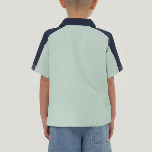 Fashionable colorblock lapel boys short-sleeved T-shirt