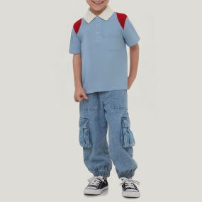 Color-blocked cotton short-sleeved boys' T-shirt