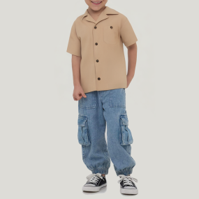Casual lapel loose boys short-sleeved T-shirt