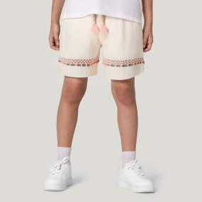 Beige drawstring pleated boys' shorts