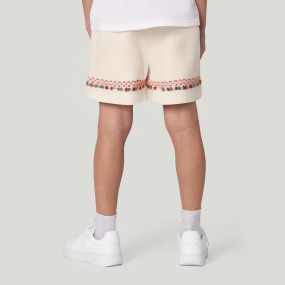 Beige drawstring pleated boys' shorts