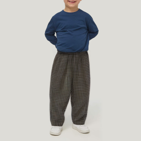 Checked cotton elastic waist boys' trousers