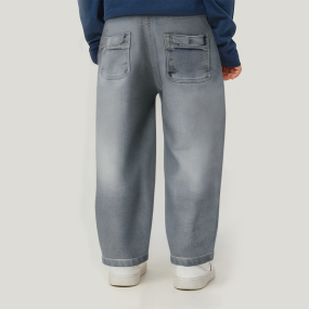 Washed elastic elastic waist boys' denim trousers