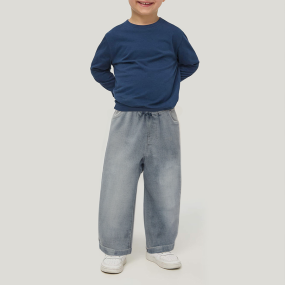 Washed elastic elastic waist boys' denim trousers