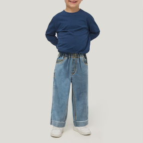 Blue comfortable elastic waist boys' denim trousers
