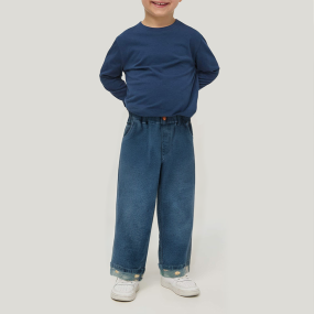 Spring blue elastic waist boys' denim trousers
