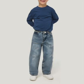 Retro loose wide-leg boys' denim trousers