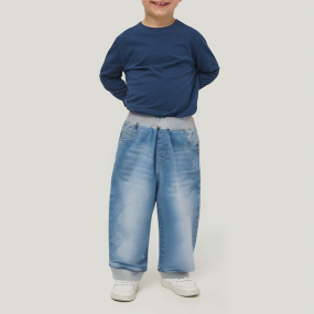 Washed and faded fashionable boys' denim trousers