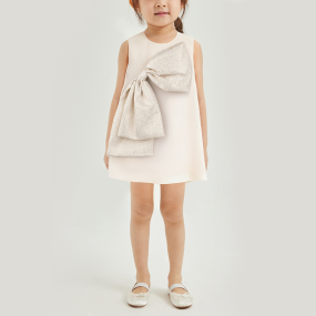 Round neck sleeveless girl's dress with big bow