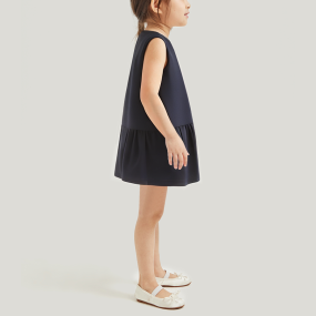 Dark blue round neck sleeveless girls dress