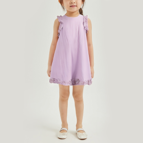 Summer pleated round neck sleeveless girls dress