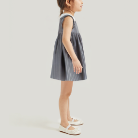 Vertical striped lapel sleeveless girl's dress