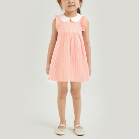Vertical stripe pleated sleeveless girls' dress