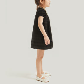 Girls' lace plaid cotton short-sleeved dress