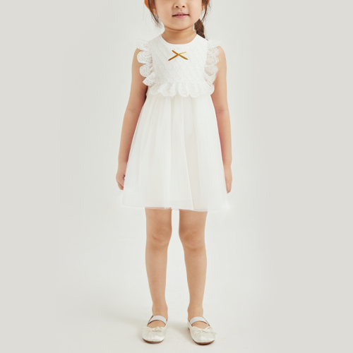 White lace gauze sleeveless girls dress
