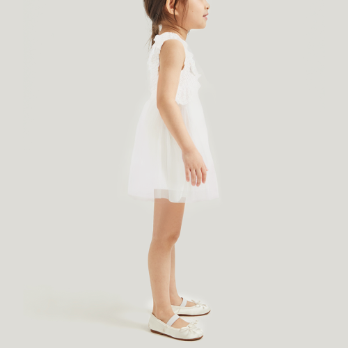 White lace gauze sleeveless girls dress