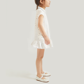Polka dot design pure cotton lapel girls dress