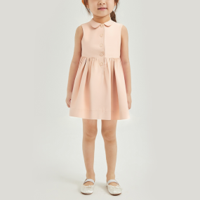 Pink lapel buttoned sleeveless girl's dress