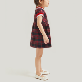 Elegant plaid lapel short-sleeved girls' dress