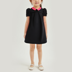 Black breathable short puff sleeve girls dress