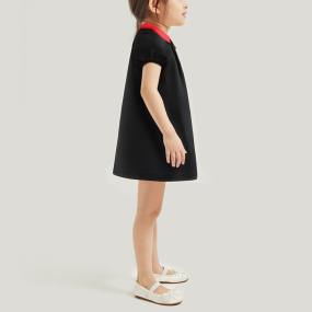Black breathable short puff sleeve girls dress