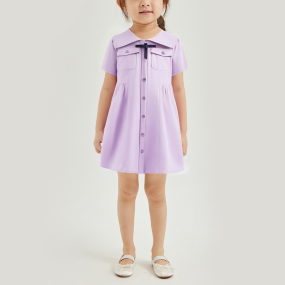 Cute purple cotton short-sleeved girls' dress