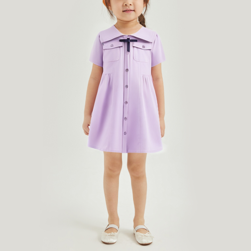 Cute purple cotton short-sleeved girls' dress