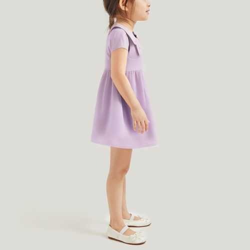 Cute purple cotton short-sleeved girls' dress
