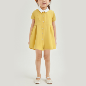 Casual lapel button short sleeve girls dress