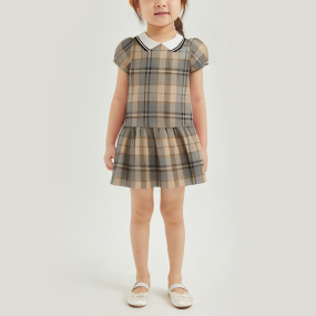 Summer simple plaid short-sleeved girls dress