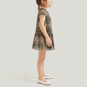 Summer simple plaid short-sleeved girls dress
