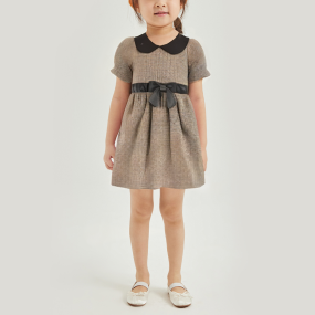 Casual plaid style short sleeve girls dress