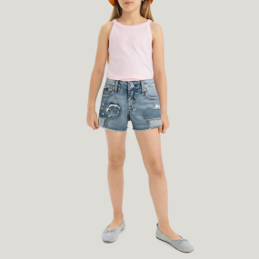 Patchwork breathable anti-wrinkle girls' denim shorts