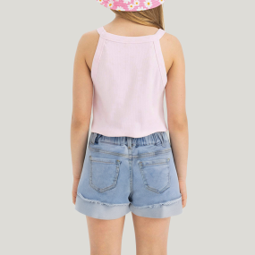 Cute embroidered floral curled denim shorts for girls