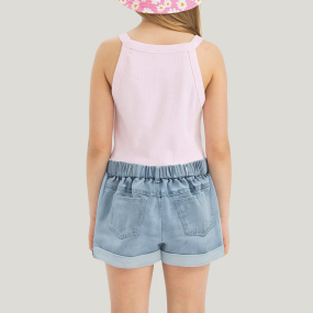 Basic casual elastic waist girls' denim shorts