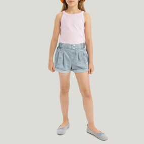 Basic casual elastic waist girls' denim shorts