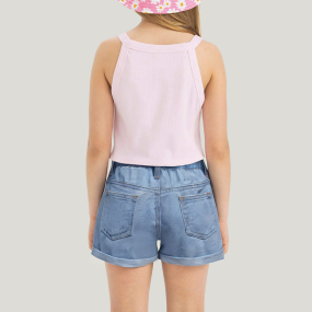 Blue butterfly pattern ripped denim shorts for girls