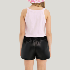 Black pleated leather girls' shorts