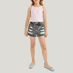 Distressed and ripped girls denim shorts
