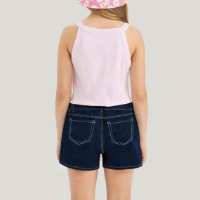 Contrast stitching high waist girls denim shorts